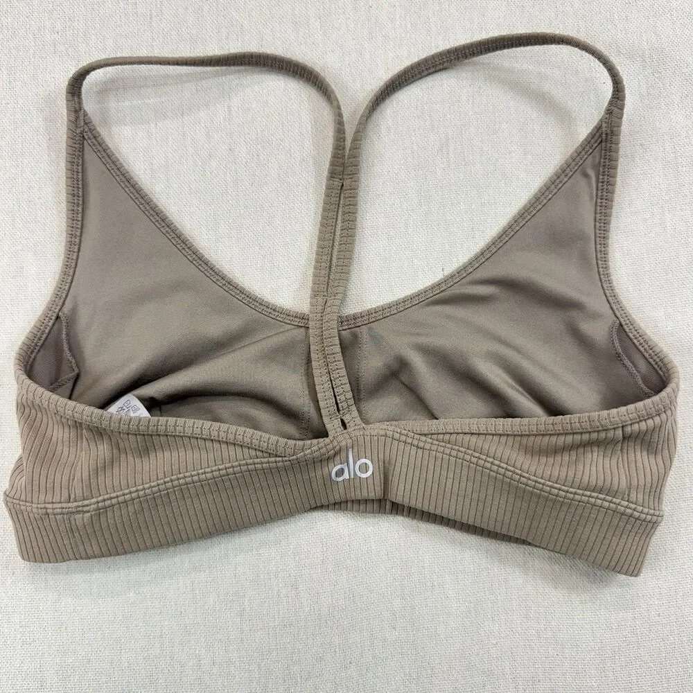 ALO Yoga Beige Ribbed Blissful Athletic Sporty Workout Sports Bra Size S
